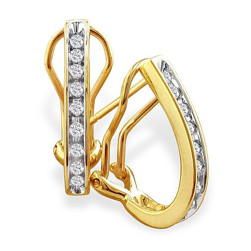 1/4ct Omega Back Diamond Hoop Earrings - 10k Yellow Gold