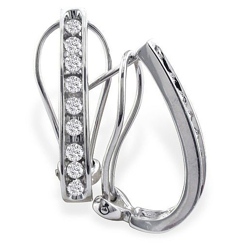 1/2ct Omega Back Diamond Hoop Earrings - 14k White Gold