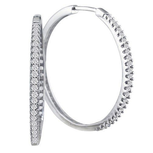 1/2ct Diamond Hoop Earrings - 10k White Gold