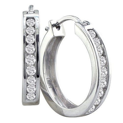 1/2ct Channel Hoop Diamond Earrings - 14k White Gold