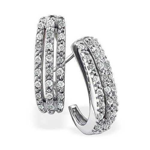 3/8ct J-Hoop Diamond Earrings - 10k White Gold