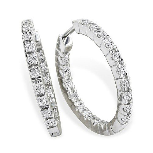 1/4ct Huggie Inside Out Diamond Hoop Earrings - 14k White Gold