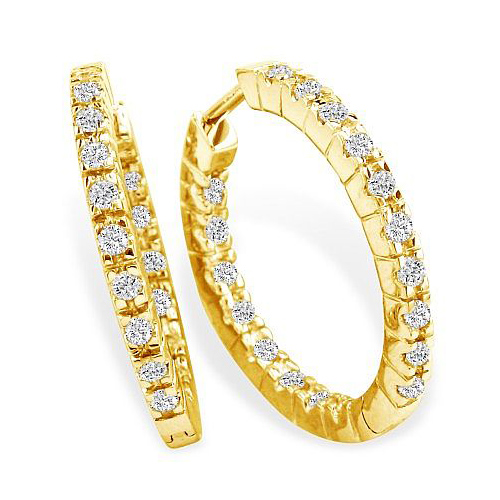 1/4ct Huggie Inside Out Diamond Hoop Earrings - 14K Yellow Gold