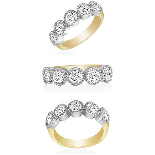 1 1/4 CT TW Five-Stone Milgrain Diamond Ring