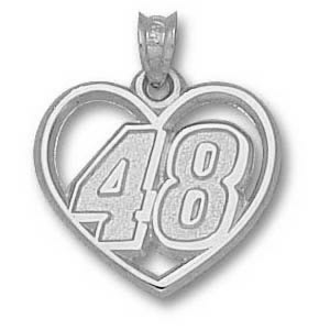 Sterling Silver 3/4in Jimmie Johnson #48 Heart Pendant