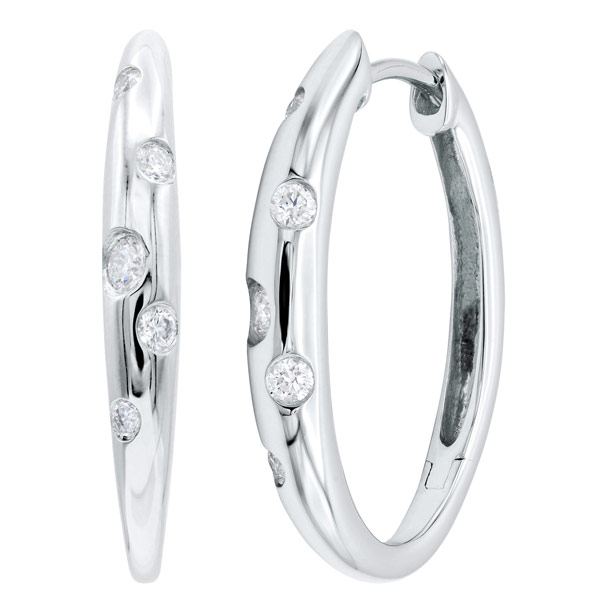 14k White Gold Scattered .18 ct tw Diamond Hoop Earrings