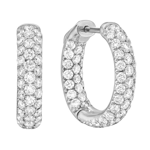 14k White Gold 2.9 ct tw Diamond Inside Outside Hoop Earrings