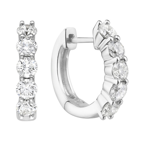 14k White Gold .96 ct tw Diamond Five-Stone Hoop Earrings