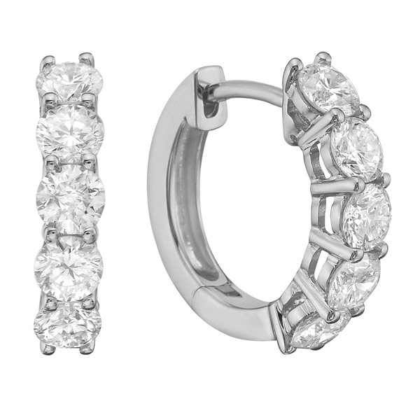 14k White Gold 1.4 ct tw Diamond Five-Stone Hoop Earrings