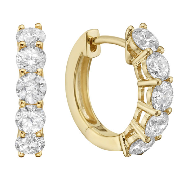 14k Yellow Gold 1.4 ct tw Diamond Five-Stone Hoop Earrings