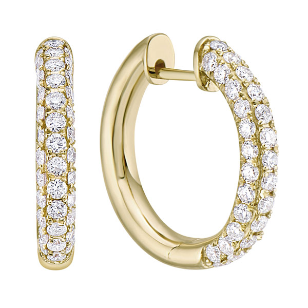 14k Yellow Gold 1 ct tw Diamond Pave Hoop Earrings