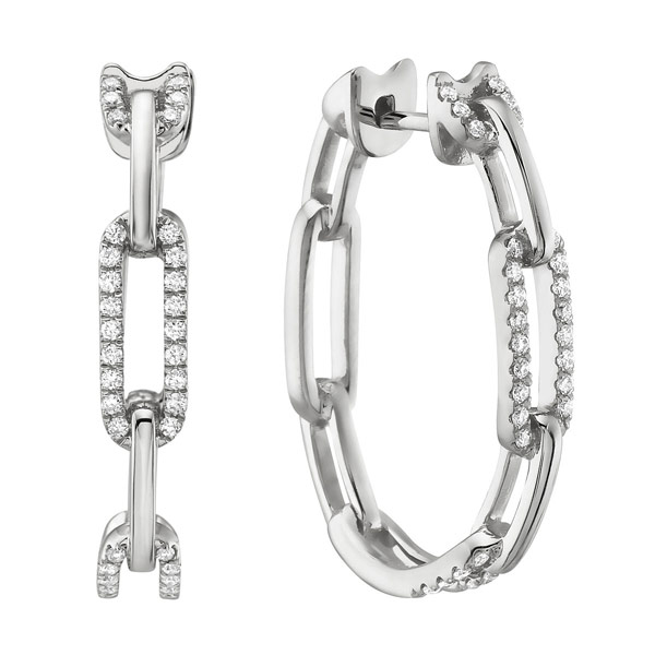 14k White Gold .33 ct tw Diamond Chain Link Hoop Earrings