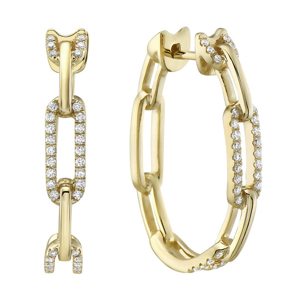 14k Yellow Gold .33 ct tw Diamond Chain Link Hoop Earrings