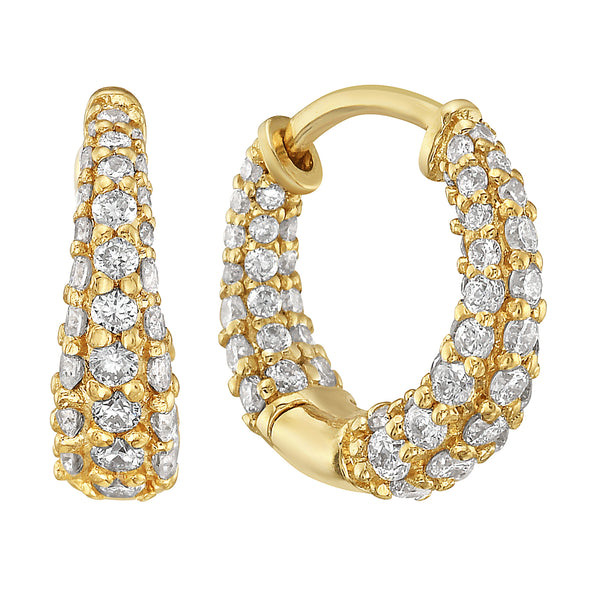 14k Yellow Gold Triple Row .56 ct tw Diamond Hoop Earrings