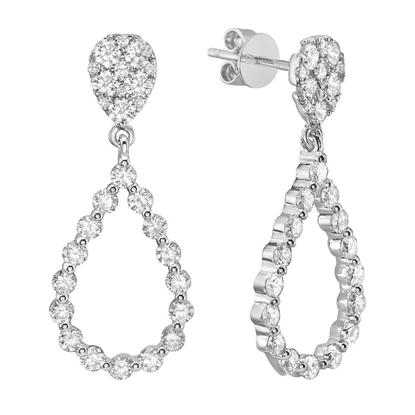 14k White Gold Pear Teardrop 1.5 ct tw Diamond Drop Earrings
