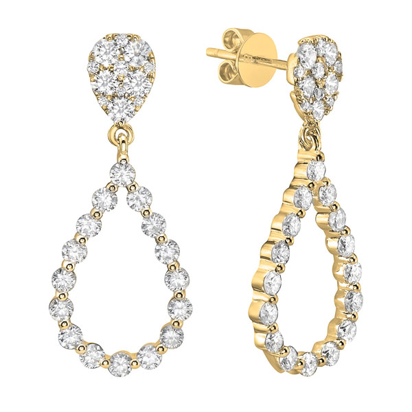 14k Yellow Gold Pear Teardrop 1.5 ct tw Diamond Drop Earrings