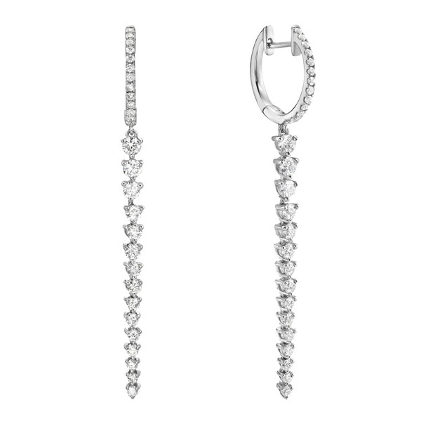 14k White Gold 1.48 ct tw Diamond Hoop and Line Dangle Earrings
