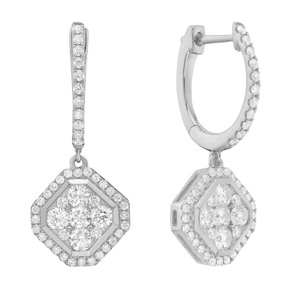 14k White Gold Octagonal 1.3 ct tw Diamond Dangle Earrings