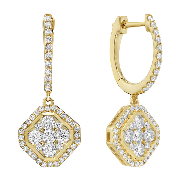 14k Yellow Gold Octagonal 1.3 ct tw Diamond Dangle Earrings