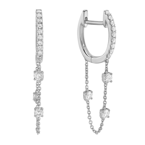 14k White Gold .51 ct Diamond Chain Link 3-Station Hoop Earrings