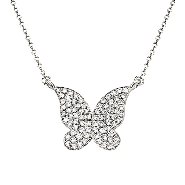 14k White Gold .21 ct Diamond Butterfly Necklace