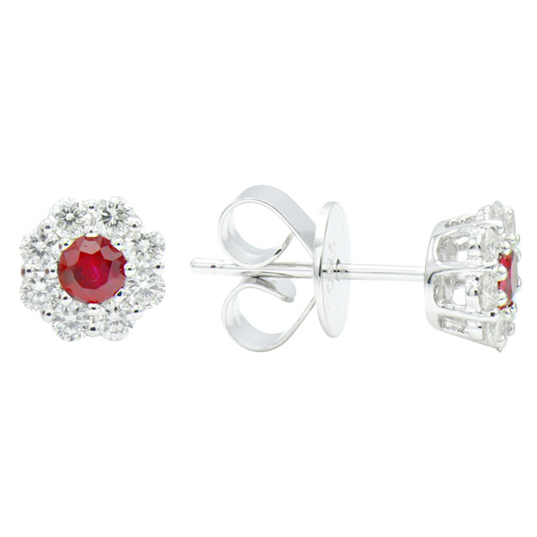 14k White Gold .24 ct tw Round Ruby and Diamond Halo Earrings