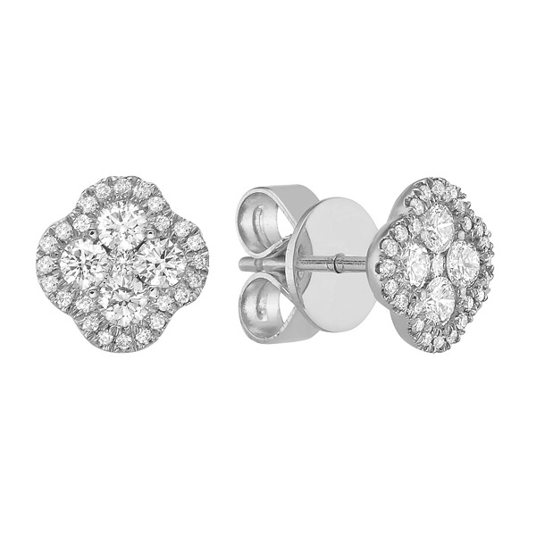18k White Gold .42 ct tw Diamond Clover Cluster Stud Earrings