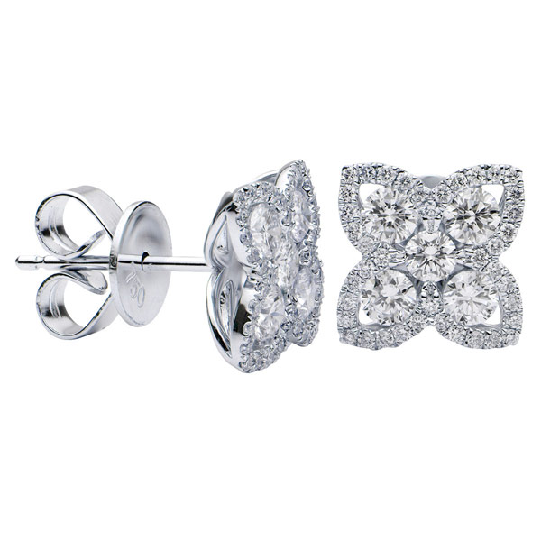 18k White Gold .94 ct tw Diamond Clover Stud Earrings