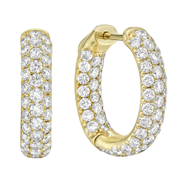 18k Yellow Gold 3.0 ct tw Diamond Inside Outside Pave Hoop Earrings