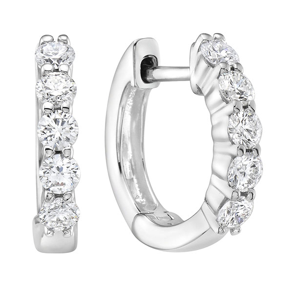 18k White Gold .62 ct tw Diamond Five-Stone Hoop Earrings