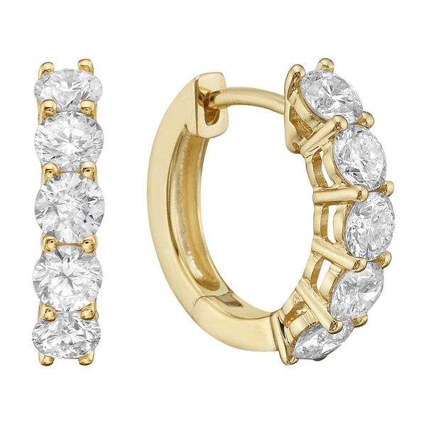 18k Yellow Gold  Five-Stone 1.3 ct tw Diamond Hoop Earrings
