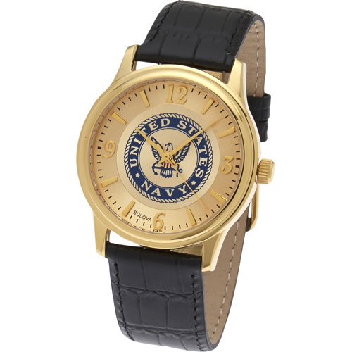 38mm Gold-tone Bulova U.S. Navy Watch with Black Leather  display picture 1