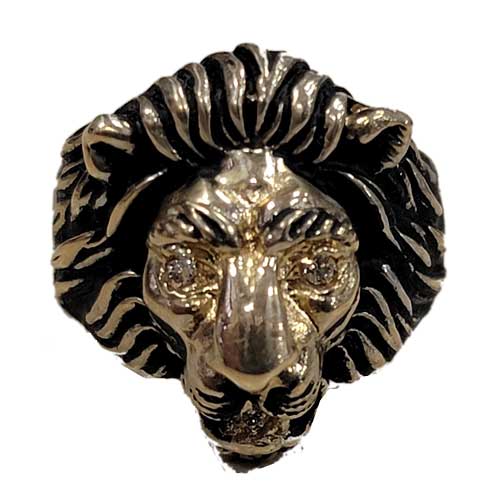 14k Yellow Gold Lion Ring with Diamonds
