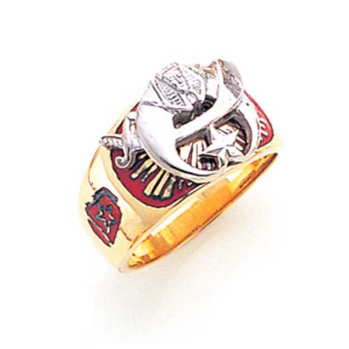 10kt Yellow Gold Shrine Ring with Red Enamel