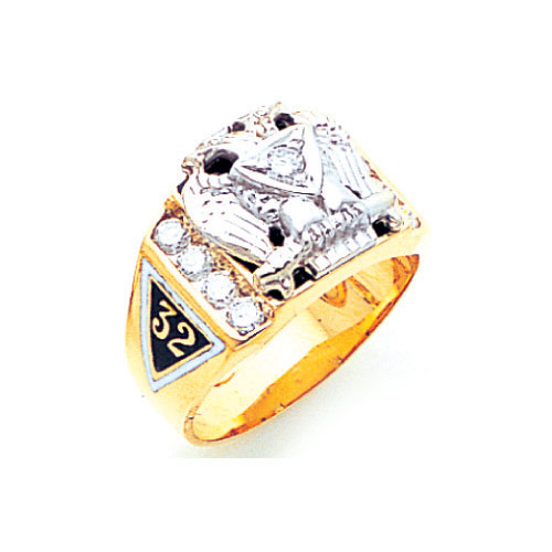 14k Yellow Gold Scottish Rite Ring with Diamond Accents no Center