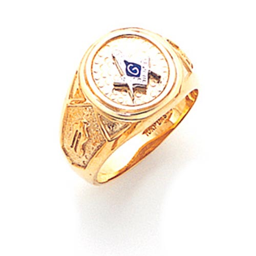 14kt Yellow Gold Masonic Ring with Round Top