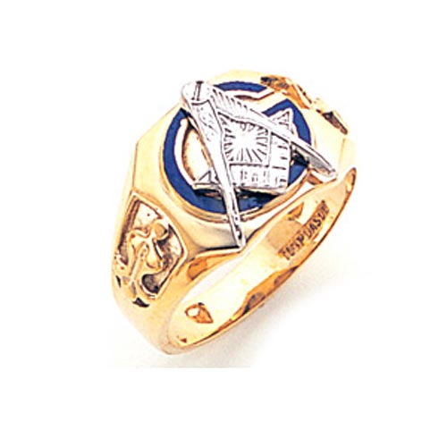 14k Yellow Gold Octagonal Masonic Ring with Oversized G