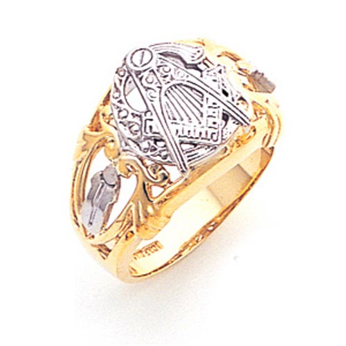 14kt Two-tone Gold Masonic Ring with Open Scroll Design