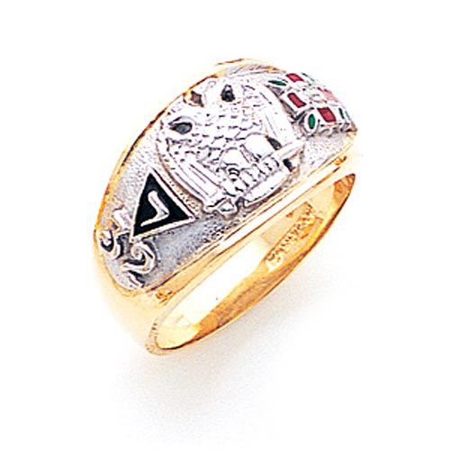 Scottish Rite Ring with Concave Back 14k Two-tone Gold