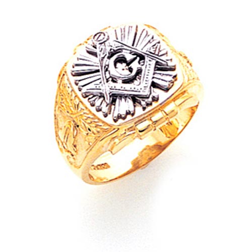 14kt Two-tone Gold Jumbo Masonic Ring with Starburst Design