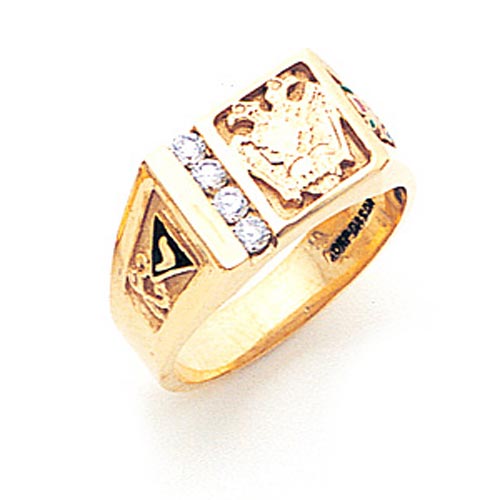 10k Yellow Gold Scottish Rite Signet Ring with Diamonds