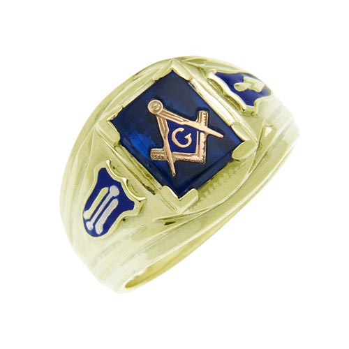 14k Yellow Gold Masonic Ring with Shield Accents