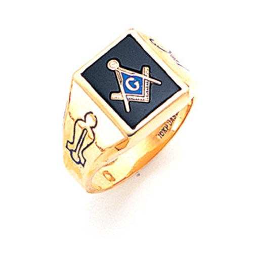 14k Yellow Gold Rectangular Goldline Masonic Ring