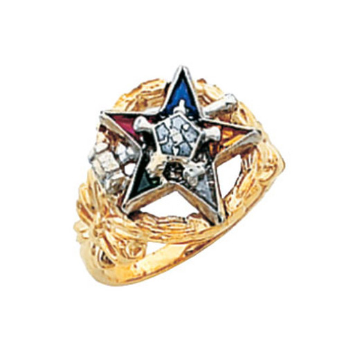 Past Matron Eastern Star Ring with Open Wreath Top 10k Two-tone Gold
