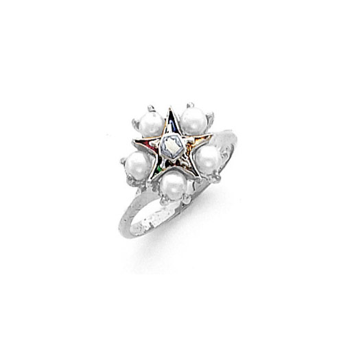 14k White Gold Eastern Star Ring with Pearls