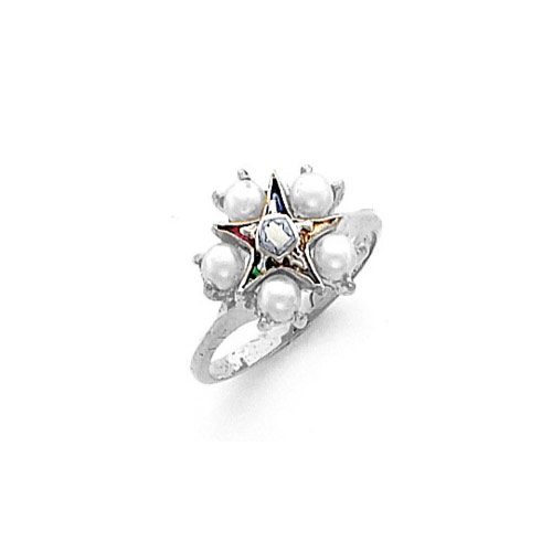 14k White Gold Eastern Star Ring with Pearls