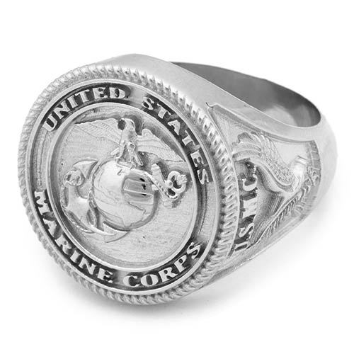 10k White Gold Jumbo United States Marine Corps Service Ring