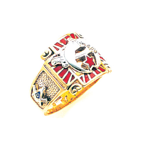 Shriner Ring with Red Enamel 10k Yellow Gold