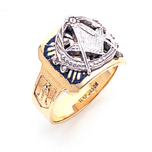 14kt Yellow Gold Blue Lodge Ring with Oversize G