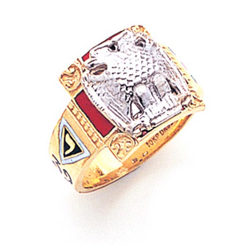 10k Two-tone Gold Scottish Rite Ring with Red Enamel Top MAS1704SR